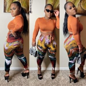 Multicolor Abstract Print Women's Pants